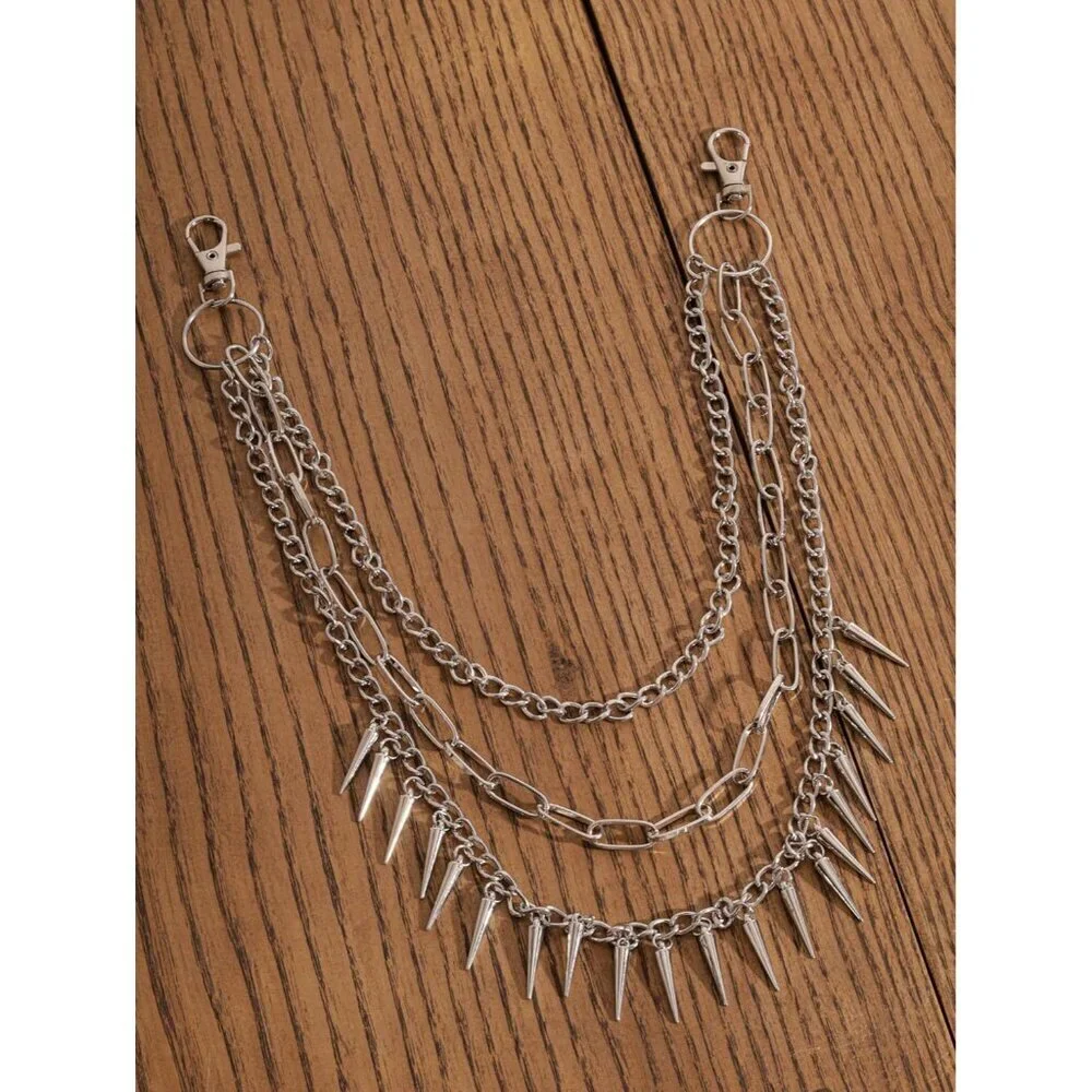 Gothic Layered Silver-tone Spike Chain Wallet Belt Punk Accessories for Men Wome
